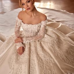 Elegant Wedding Dress Taffeta With Beading Satin Ball Gown Boat Neck Fullsleeve Bridedress Customized Vestido De Novia Lace Robe