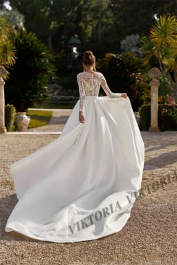 VIKTORIA Fancy Satin Wedding Dresses For Woman Bridal Long Sleeves A-LINE Lace Appliques Pleat Vestidos Novias Boda Customized