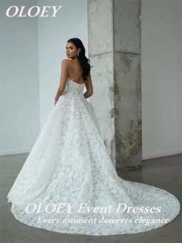 OLOEY Luxury Lace Ivory Wedding Dress Sweetheart Neck A Line Customized Bridal Gown Sweep Train Zip Buttons Robe de mariage