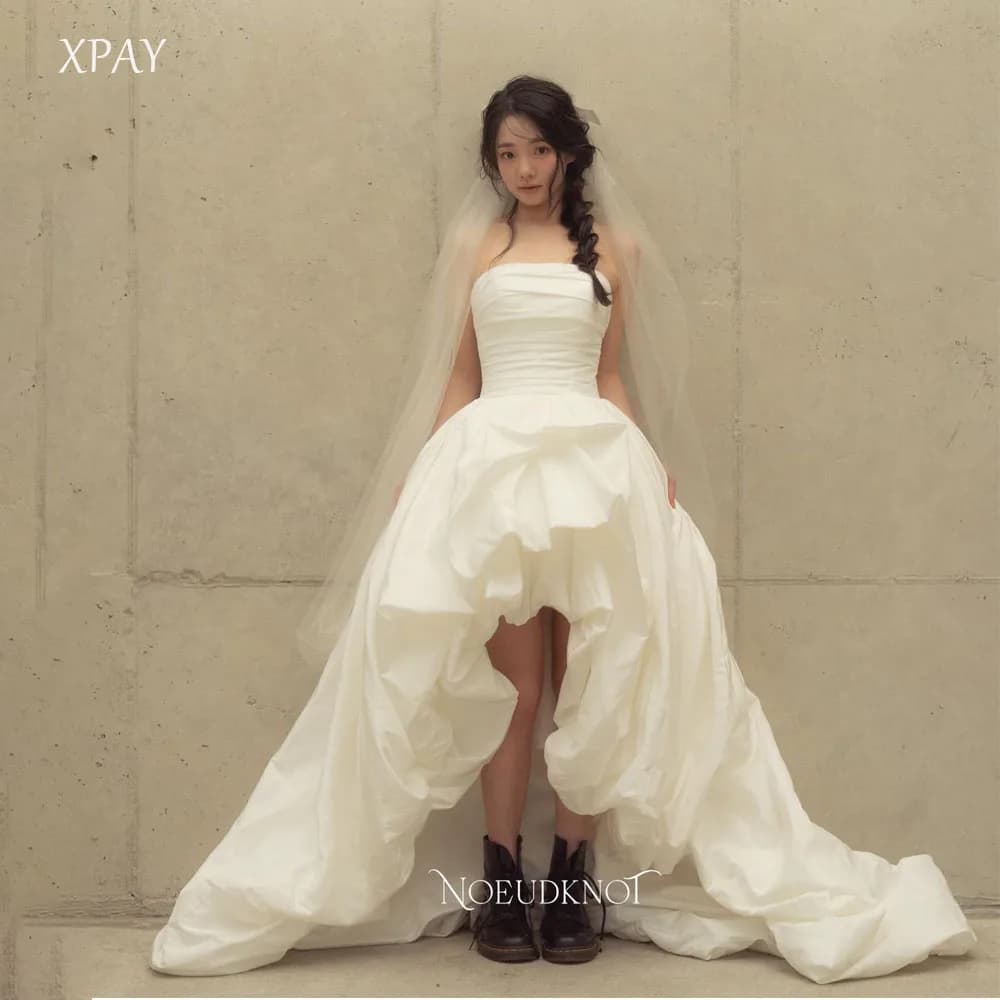 XPAY New Model Simple Strapless Wedding Dresses Korea Hi-Lo Taffeta Banquet Bridal Gown Reception Party Prom Customized 2026