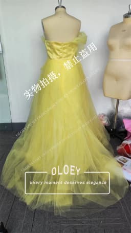 OLOEY Yellow Tulle Evening Dresses Korea Wedding Photo Shoot Customized Garden Off Shoulder Corset Back Prom Dress Floor Length