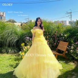 OLOEY Yellow Tulle Evening Dresses Korea Wedding Photo Shoot Customized Garden Off Shoulder Corset Back Prom Dress Floor Length
