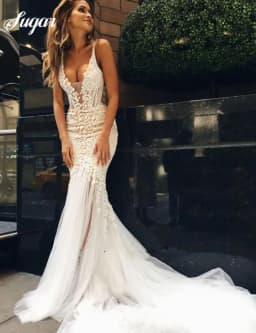 Mermaid Wedding Dresses Lace applique Spaghetti Strap Soft Tulle Bridal Gowns Backless Bride dress with Train Customized