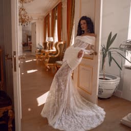 Lace Mermaid Wedding Dresses Bride Off Shoulder Long Seleve Pleats Bridal Party Gowns свадебное платье Customized