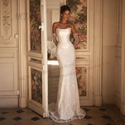 Elegant Satin Lace Mermaid Wedding Dresses 2026 New Detachable Overskirt with Bow Full Sleeve Corset Back Bridal Gown Customized