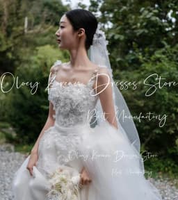 OLOEY Luxury Flowers Wedding Dress Spaghetti Straps Sweep Train Organza Korea Photo Shoot Bridal Reception Gown Custom웨딩드레스