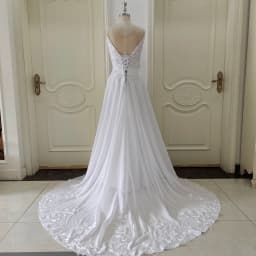 ZJ6032 Spaghetti Straps Slim Fitting Sexy Wedding Dress Backless Mermaid Bride Dresses with Long Lace Tail