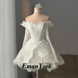 EmanY Delicate Short Wedding Dresses for Women with Appliques Off the Shoulder A-line Lace up Vestidos Novias Boda Customized