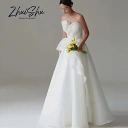ZHUISHU 2026 Strapless Silk Organza A Line Wedding Dresses Korea Photo shoot Pleats Floor Length Bridal Gowns Corset Back