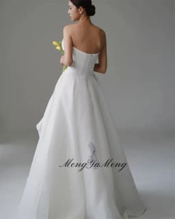 ZHUISHU 2026 Strapless Silk Organza A Line Wedding Dresses Korea Photo shoot Pleats Floor Length Bridal Gowns Corset Back