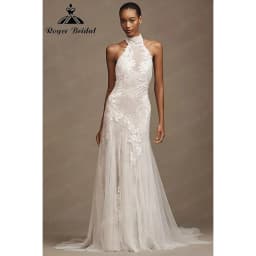 Vintage Halter Wedding Dress Lace Tulle Mermaid Applique Open Back Boho Brides Gown Elegan Vestido De Novia Boda 2026 Customized