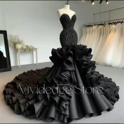 Customized Sexy Black Special Fishtail Wedding Dresses Sweetheart Neck Beaded Sequins Ruffles Layered Trailing Bridal Gowns