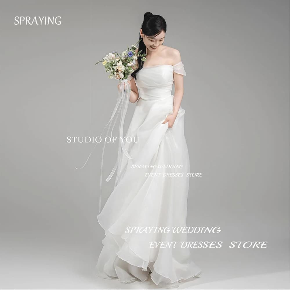 SPRAYING Off Shoulder Korea Wedding Dresses Strapless Organza A Line Bridal Gown Elegant Long Women Photo Shoot Customized 2025
