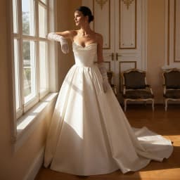 ZIBUYU Customized Luxury Satin Ball Gown Wedding Dress Sweetheart Pearl Beaded Ruched Bridal Gown