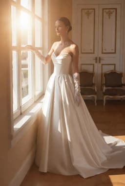 ZIBUYU Customized Luxury Satin Ball Gown Wedding Dress Sweetheart Pearl Beaded Ruched Bridal Gown
