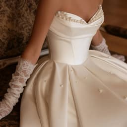 ZIBUYU Customized Luxury Satin Ball Gown Wedding Dress Sweetheart Pearl Beaded Ruched Bridal Gown