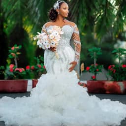 Ruffled African Wedding Dresses Black Girls Mermaid Long Sleeves Beaded Aso Ebi Women Bridal Gowns Vestido De Novia Customized