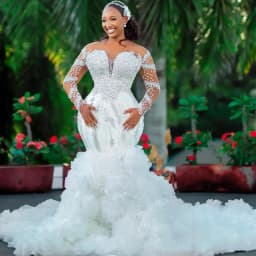 Ruffled African Wedding Dresses Black Girls Mermaid Long Sleeves Beaded Aso Ebi Women Bridal Gowns Vestido De Novia Customized