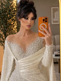 Elegant Pearls Wedding Dresses O Neck Mermaid Bridal Gowns with Cape Long Sleeve Customized Vestidos De Novia