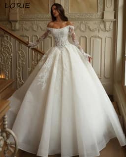 LORIE Flared Sleeve A-Line  Wedding Dress Off Shoulder Lace Appliques Bridal Gown Customized Backless Bride Dresses Party Dress
