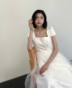 Zoci Korean Wedding Dresses Square Collar Short Sleeves Bridal Gown A-Line Floor-Length Bridal Gown Customized Evening Dresses