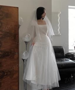 Zoci Korean Wedding Dresses Square Collar Short Sleeves Bridal Gown A-Line Floor-Length Bridal Gown Customized Evening Dresses
