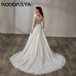 RODDRSYA Dreamy A-line Wedding Dress With Long Sleeves Illusion Back Bridal Gowns V-neck Appliques vestidos de novia Customized