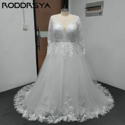 RODDRSYA Dreamy A-line Wedding Dress With Long Sleeves Illusion Back Bridal Gowns V-neck Appliques vestidos de novia Customized