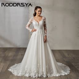 RODDRSYA Dreamy A-line Wedding Dress With Long Sleeves Illusion Back Bridal Gowns V-neck Appliques vestidos de novia Customized
