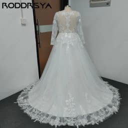 RODDRSYA Dreamy A-line Wedding Dress With Long Sleeves Illusion Back Bridal Gowns V-neck Appliques vestidos de novia Customized
