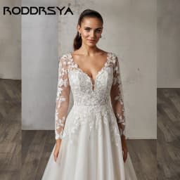 RODDRSYA Dreamy A-line Wedding Dress With Long Sleeves Illusion Back Bridal Gowns V-neck Appliques vestidos de novia Customized