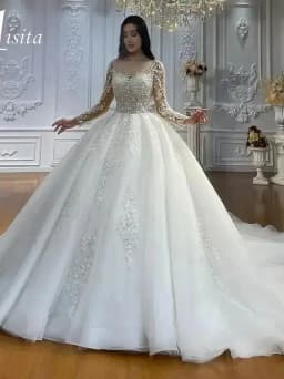Luxury 2025 Wedding Dress High Neck Long Sleeves Lace Appliques Sequins Bride Gowns Robe Mariage Vestidos De Novia customized