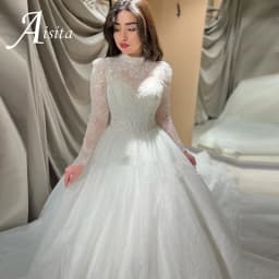 Luxury 2025 Wedding Dress High Neck Long Sleeves Lace Appliques Sequins Bride Gowns Robe Mariage Vestidos De Novia customized
