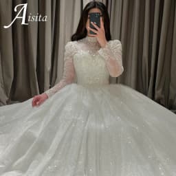 Luxury 2025 Wedding Dress High Neck Long Sleeves Lace Appliques Sequins Bride Gowns Robe Mariage Vestidos De Novia customized