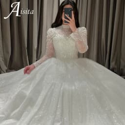 Luxury 2025 Wedding Dress High Neck Long Sleeves Lace Appliques Sequins Bride Gowns Robe Mariage Vestidos De Novia customized