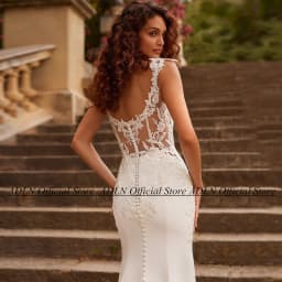 ADLN Vestido De Noiva Wedding Dress Mermaid Customized Cap Sleeve V Neck Applique Illusion Back Buttons Court Train Bridal Gowns