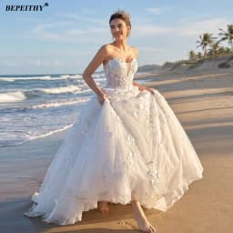 BEPEITHY Customizd Beach Sweetheart A Line Flowers Wedding Dresses For Women Sleeveless Vintage Lace Bride Plus Size Bridal Gown