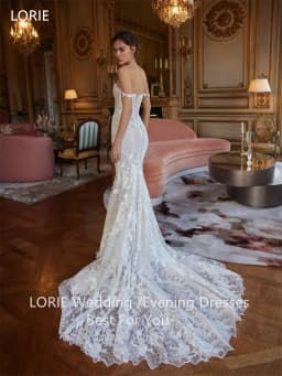 LORIE Illussion Lace Mermaid Wedding Dresses Off Shoulder Strapless Backless Bridal Gown Floor-Length Bride Gowns Customized