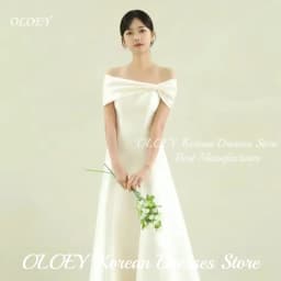 OLOEY Simple Off the Shoulder Korea Wedding Dresses A Line Corset Back Customized Bridal Gown Photos Shoot Satin Party Dress