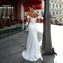 ZIBUYU Customized Mermaid Elegant Luxury Wedding Dress Off Shoulder Sweetheart Neck Sleeveless Backless Floor Length Bridal Gown