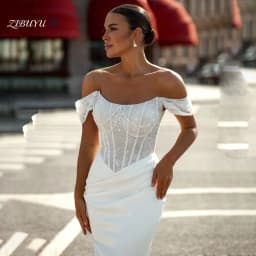 ZIBUYU Customized Mermaid Elegant Luxury Wedding Dress Off Shoulder Sweetheart Neck Sleeveless Backless Floor Length Bridal Gown