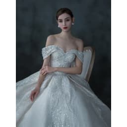 Wedding Bride Off Shoulder Banquet Style Sparkling Beads Starry Sky Long Tail Forest Fairy Small Pong Skirt Tail Customized