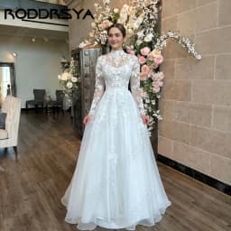 RODDRSYA Lace Wdding Dress Long Sleeves Civil vestidos de novia Customized Organza Applique A-Line Floor Length Bride Gowns