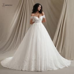 BEPEITHY Customized Lace Wedding Dresses For Women Bride Short Sleeves 2026 Glitter Vintage Bridal Plus Size Gown Vestidos Novia