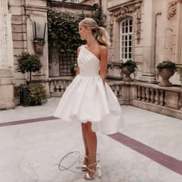 QICHE Modern Satin High/Low Short A-Line Wedding Dresses One-Shoulder Pleat Sleeveless Open Back Vestidos De Noiva Customized