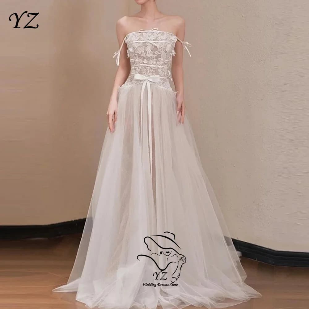 YZ Ivory Bow Belt Lace Wedding Dresses Korea Photoshoot A-line Bridal Gowns Korea Modern Reception Dress Customized 2026 