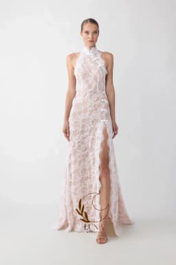 Luna Customized Vintage Halter Lace Wedding Dress Mermaid Elgant Sleeveless Appliques Side High Slit Bridal Gown Bride Gown
