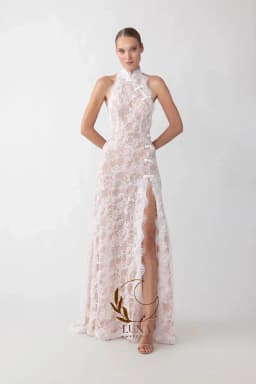 Luna Customized Vintage Halter Lace Wedding Dress Mermaid Elgant Sleeveless Appliques Side High Slit Bridal Gown Bride Gown