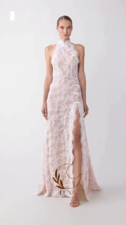 Luna Customized Vintage Halter Lace Wedding Dress Mermaid Elgant Sleeveless Appliques Side High Slit Bridal Gown Bride Gown