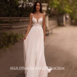 Sexy Beach Wedding Dress Boho Bridal Gown Customized Spaghetti Straps V Neck Sequined Applique Chiffon Backless Bride Dresses